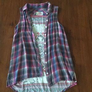 Gray and pink button-down shirt